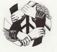 ink drawing of hands in circle for gang peace